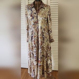Soft Surroundings Floral Maxi Dress in Cream, Brown, Blue